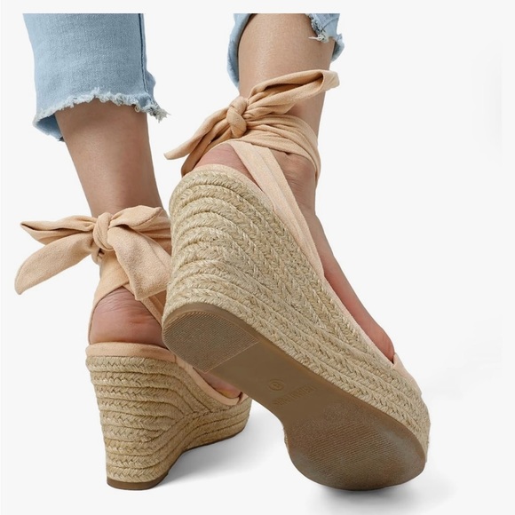 DREAM PAIRS Womens Open Toe Wedges Tie Lace Up Cute Ankle Strap Platform Sandals - Picture 2 of 5